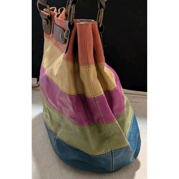 Liz Claiborne Liz & Co Axcess Striped Faux Leather Tote Shoulder Bag 16" X 12" - Picture 3 of 13